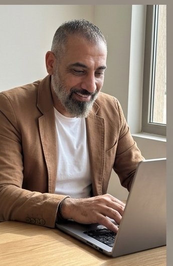 Muhammad Akef analyzing data on a laptop